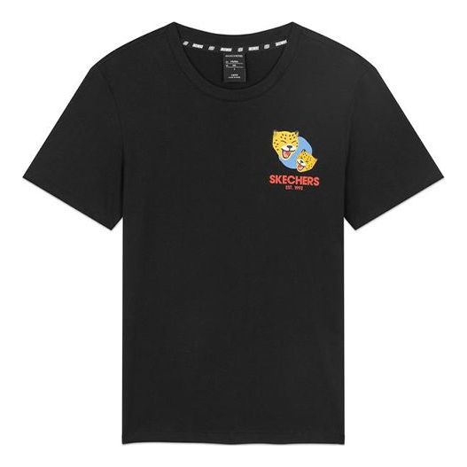 Skechers Pattern Printing Breathable Short Sleeve Couple Style Black L320U184-0018