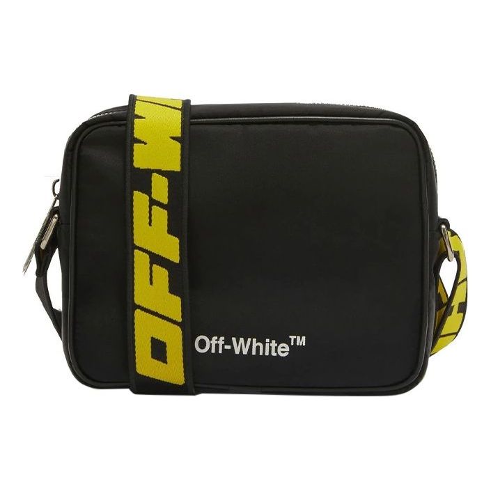 Men's Off-White Adjustable Shoulder Straps Logo Printing Zipper Crossbody Black / White Shoulder Bag OMNQ043F22FAB0011001