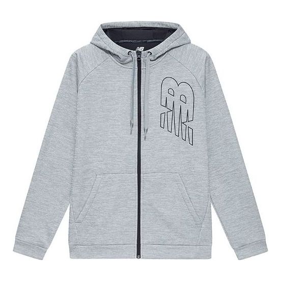 New Balance Logo Printing Sports Fleece Lined Hooded Jacket Gray AMJ13020-AG