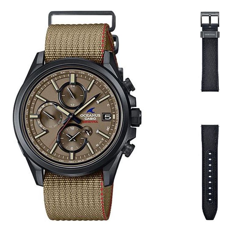 Men's CASIO Waterproof Business Quartz Movement 48.1*42.8*11.9mm Casual Fabric Strap Watch Mens Brown Analog OCW-T4000BRE-5AJR
