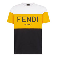 Men's FENDI Chest Alphabet Logo Printing Round Neck Short Sleeve Colorblock FAF532AE8OF0232