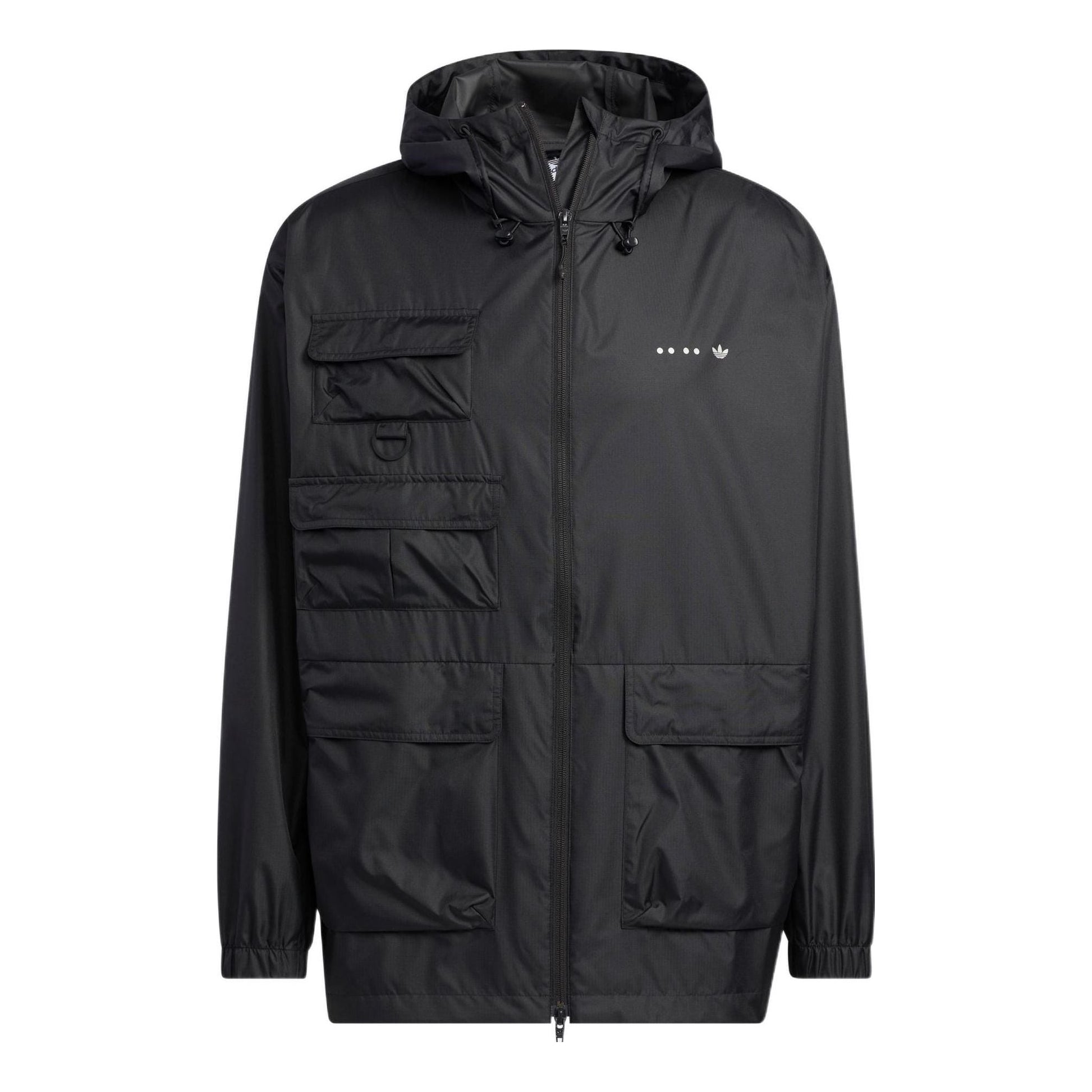 Men's adidas originals SS22 Solid Color Stand Collar Hooded Drawstring Sports Jacket Autumn Black HS2025