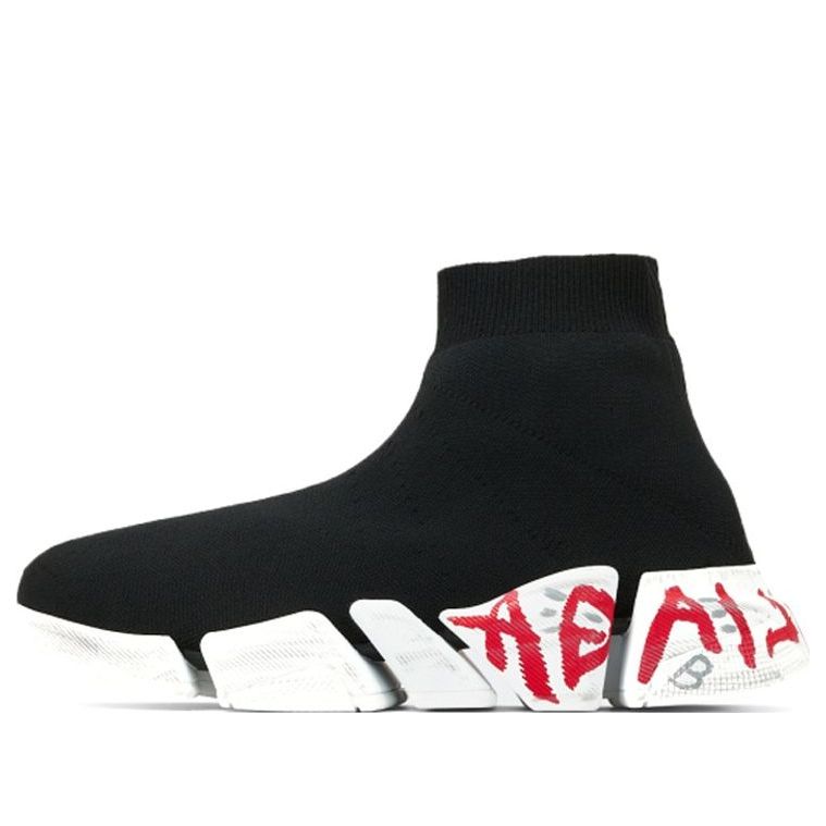 Balenciaga Speed 2.0 Sneakers 'Black Knit with Red Graffiti' 617239W2DD41096