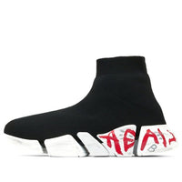 Balenciaga Speed 2.0 Sneakers 'Black Knit with Red Graffiti' 617239W2DD41096