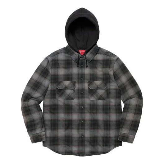 Supreme Hooded Flannel Zip Up Shirt 'Black Grey' SUP-FW21-263
