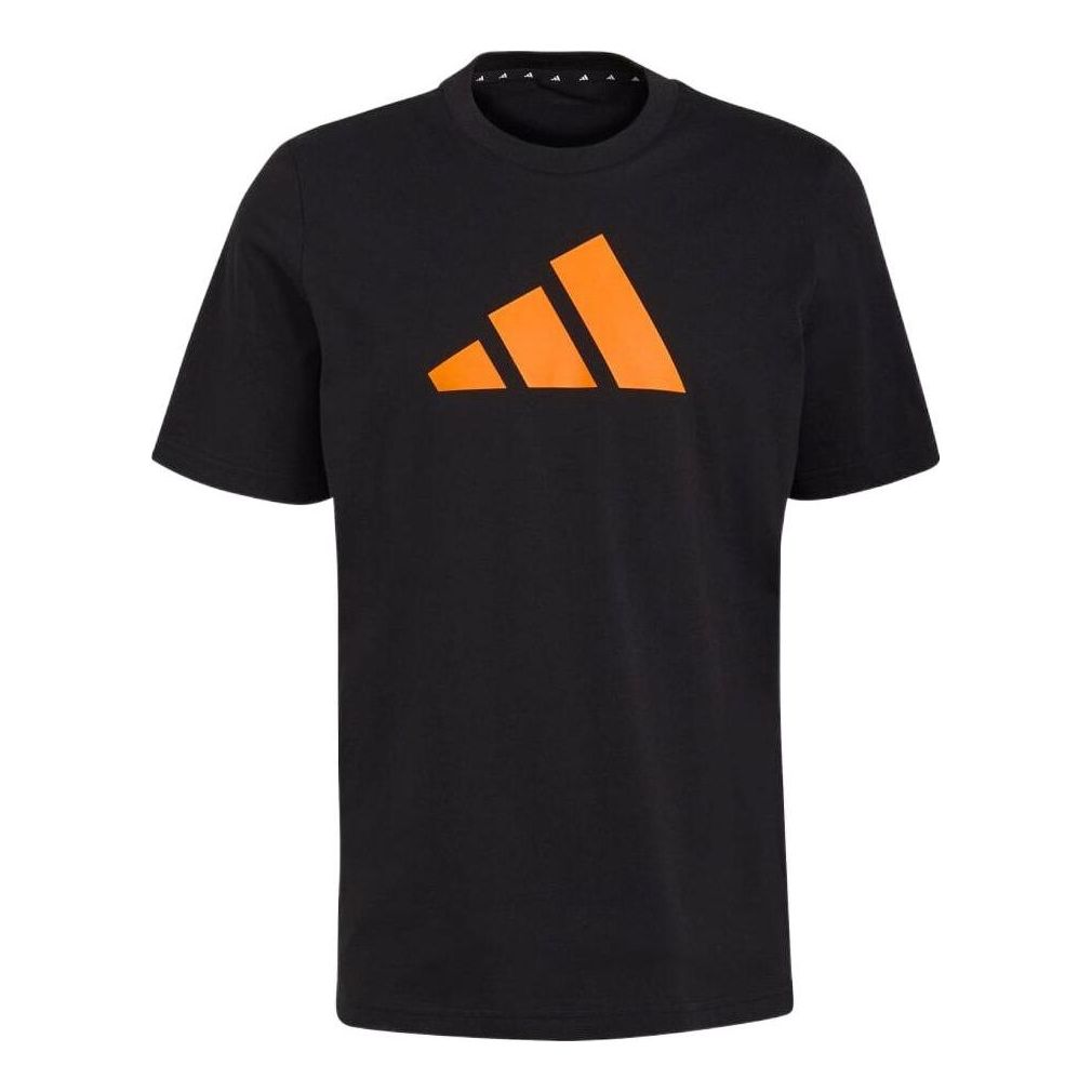 Men's adidas Geometry Logo Printing Round Neck Pullover Short Sleeve Japanese Version Black T-Shirt HF4757