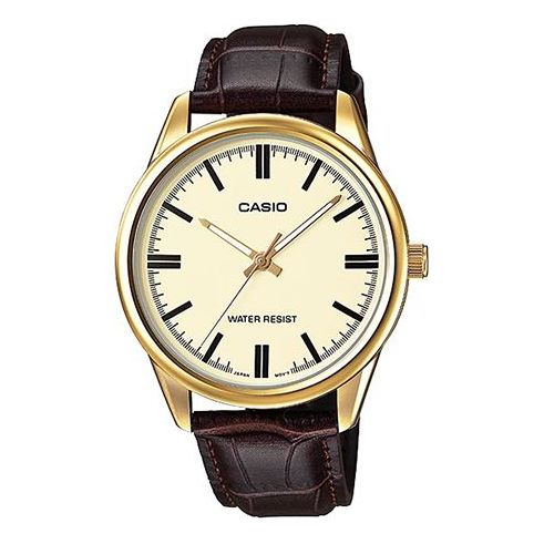 CASIO Men's Brown Leather Strap Mens MTP-V005GL-9A