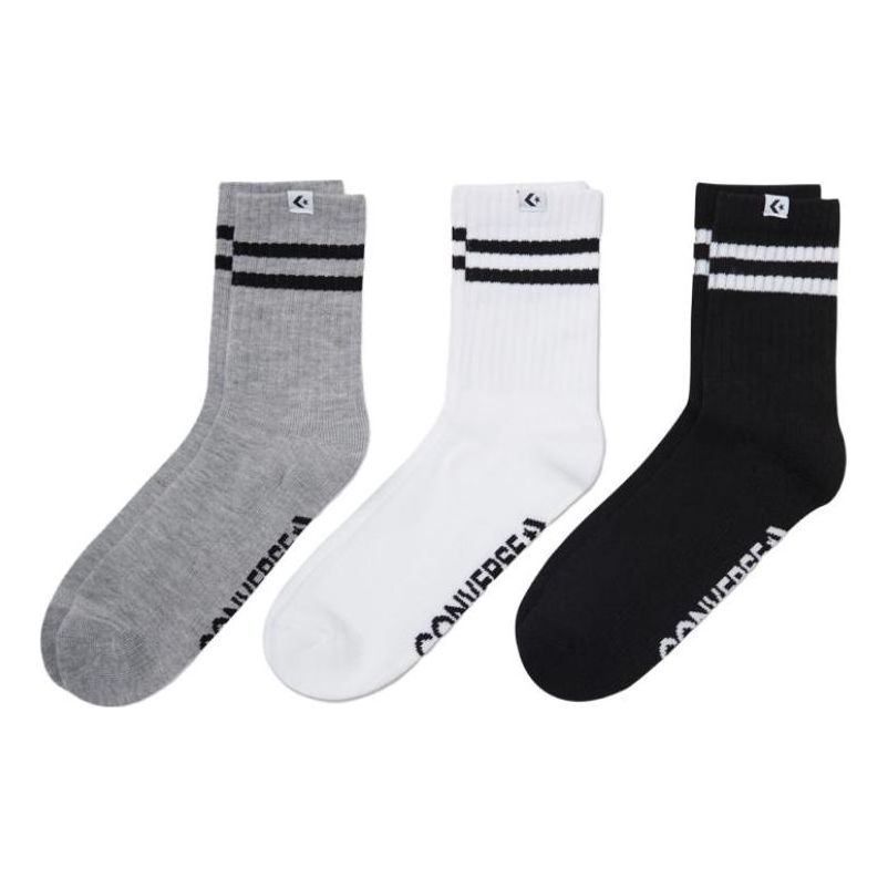 Converse Logo Stripes Quarter Socks Three Pairs 'Black Grey White' 10023576-A01