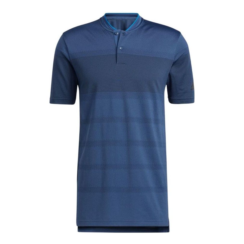 Men's adidas Solid Color Stand Collar Pullover Short Sleeve Navy Blue Polo Shirt H61757