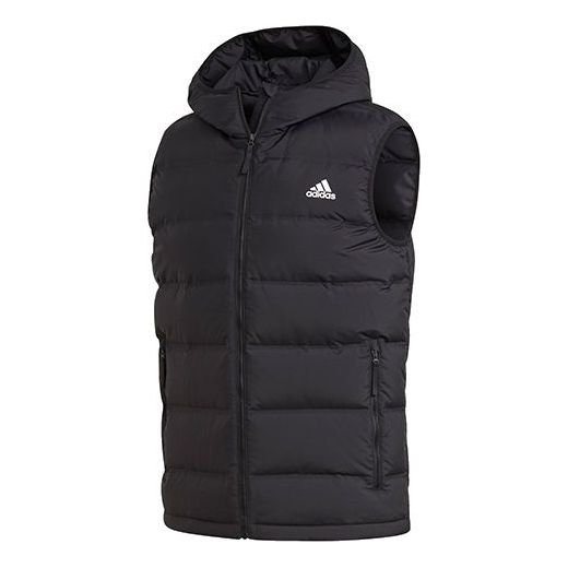 adidas Logo Casual Sports hooded Down Vest Black GK0675