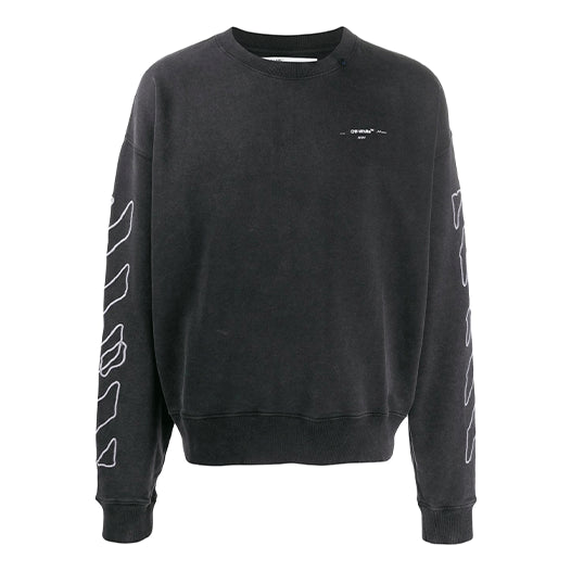 Men's Off-White Classic Stripe Logo Printing Pullover Black OMBA035F19E300111001