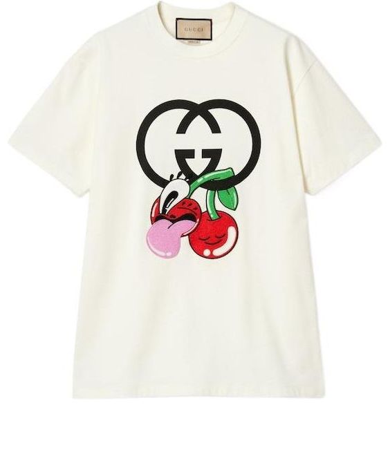 (WMNS) Gucci Cotton Jersey Printed T-Shirt 'Off White' 776596-XJGHP-9088