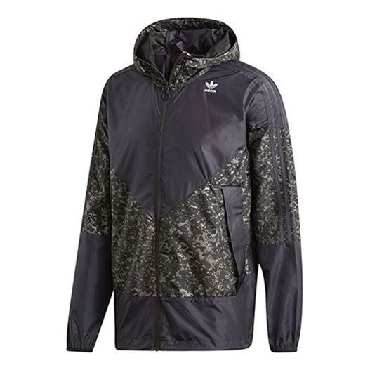 adidas originals Splicing logo Printing Casual Hooded Jacket Black DW5170