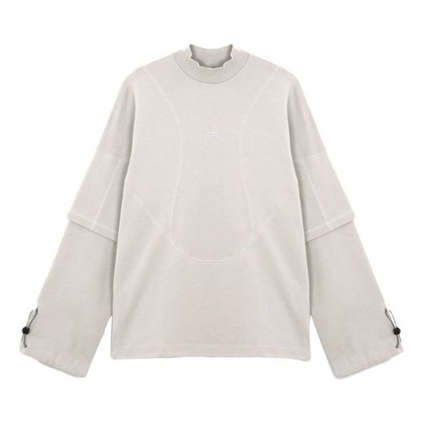 Men's A-COLD-WALL* SS21 Oversized Layered Solid Color High Collar Long Sleeves Cement T-Shirt ACWMTS024-CEM