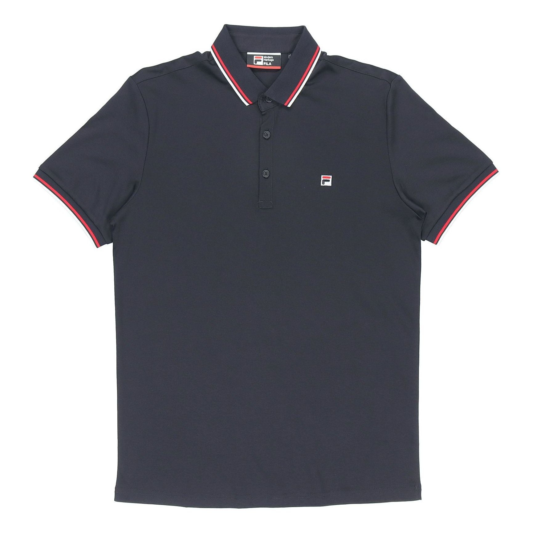 FILA Logo Solid Color Sports Short Sleeve Knitted Polo Shirt For Men Blue F11M021121G-NV