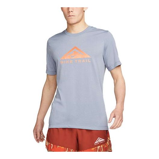 Men's Nike Dri-FIT Alphabet Pattern Printing Quick Dry Trail Running Sports Short Sleeve Slate Grey T-Shirt DM5424-493