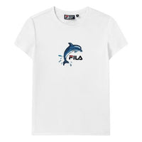 (WMNS) FILA Dolphin Pattern Sports Round Neck Short Sleeve White F11W128119F-WT