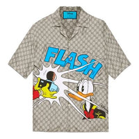 Gucci x Disney SS21 Donald Duck Print Silk Short Sleeve Shirt For Men Camel 646446-ZAGCN-2165