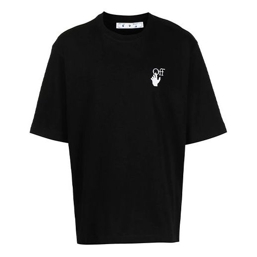 Men's Off-White Small Pattern Short Sleeve Black T-Shirt OMAA119F21JER0061001