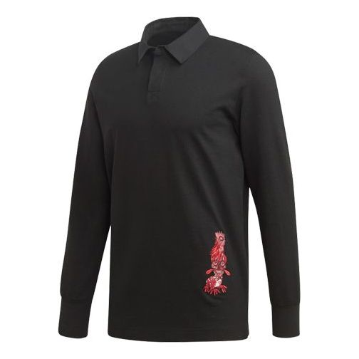 adidas Galllery Rugby Casual Sports Long Sleeves polo Black ED9352