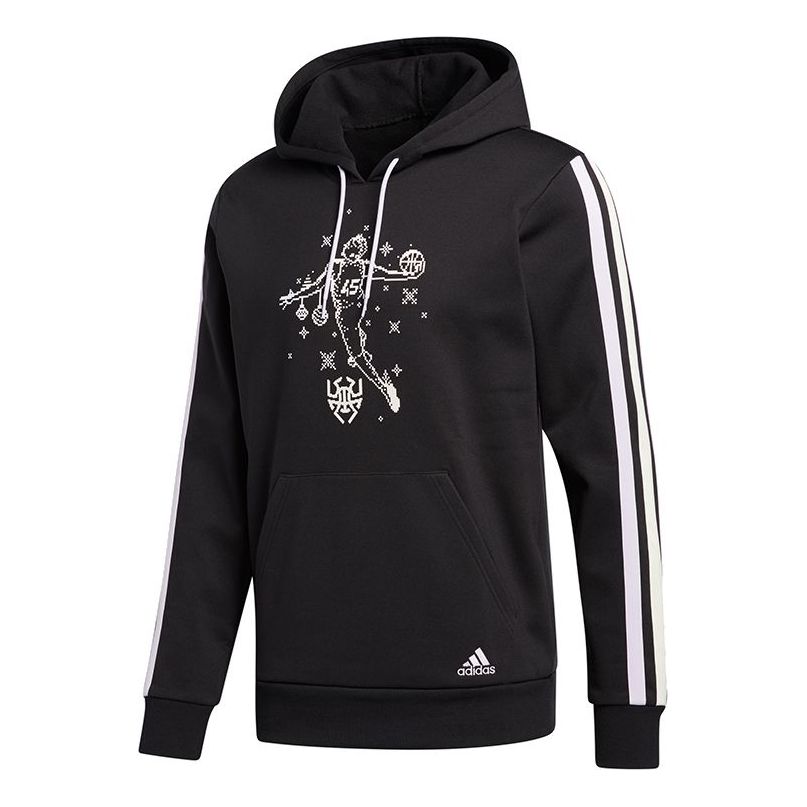 adidas Don Decorate Po Solid Color Stripe Basketball Casual Sports hooded Pullover Black GU0505