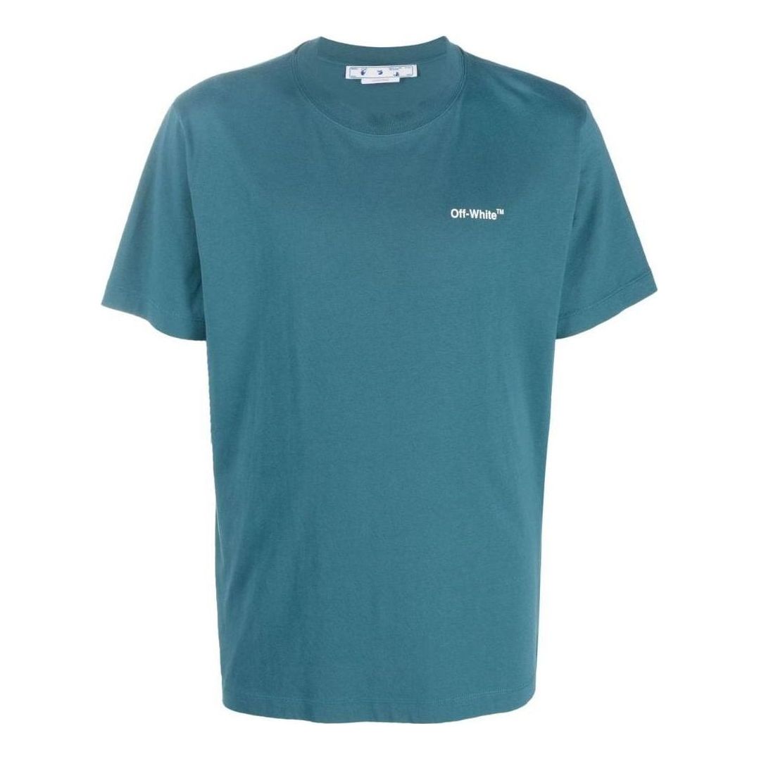 Men's Off-White SS22 Solid Color Arrow Logo Printing Short Sleeve Version Blue T-Shirt OMAA027F22JER01155015501