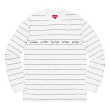 Supreme SS19 Printed Stripe Pique LS Top White Tee SUP-SS19-506