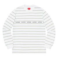Supreme SS19 Printed Stripe Pique LS Top White Tee SUP-SS19-506