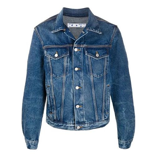 Off-White FW20 Printed Denim Jacket Men Navy OMYE054E20DEN0044910
