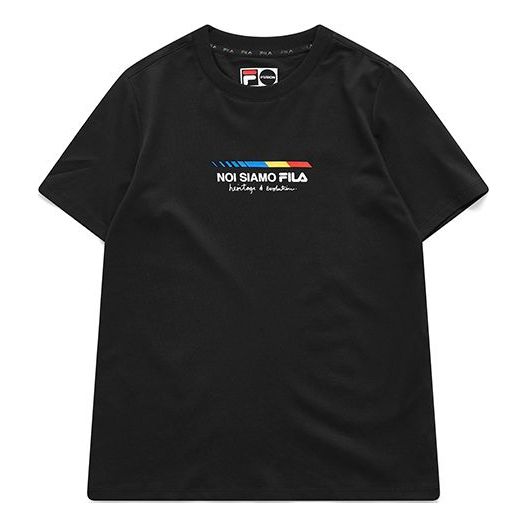 FILA FUSION Alphabet Printing Knit Sports Short Sleeve Black T11W121101F-BK