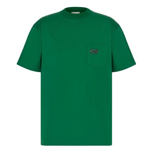 Men's DIOR x KENNY FW21 Crossover Pocket Alphabet Pattern Loose Short Sleeve Green 193J635A0677-C679