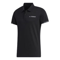 adidas Solid Color Alphabet Printing Short Sleeve Black Polo Shirt GL6826