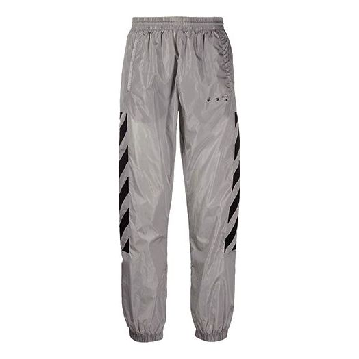Off-White SS21 Logo Printing Stripe Sports Long Pants light grey OMCJ001R21FAB0010610