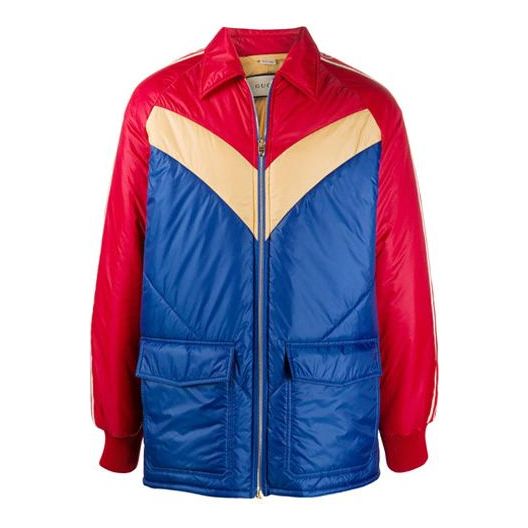 Gucci Double Pocket Collar Long Sleeve Cotton Jacket For Men Red/Blue 624421-ZHA58-6098
