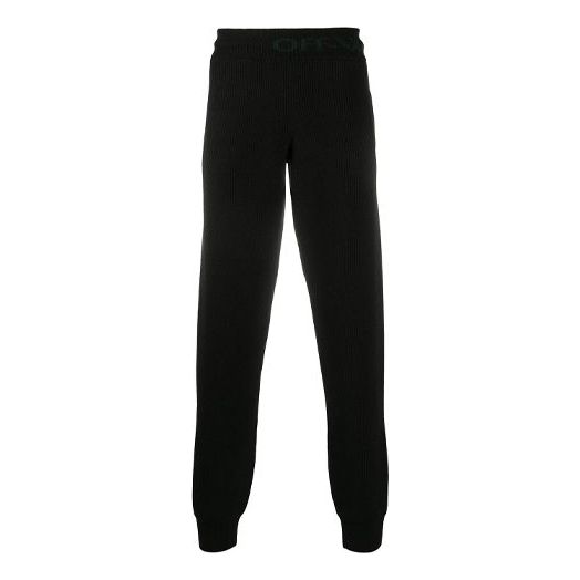Men's Off-White Elastic Waistband Solid Color Casual Long Pants/Trousers Black OMHG006E20KNI0011010