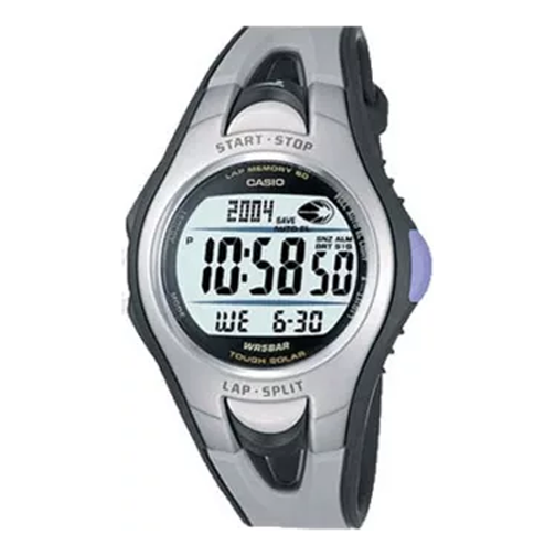 Men's CASIO Solar Powered Sports Gym Silver Black Gym Watch Mens SilverBlack Digital STR-210-8VDF