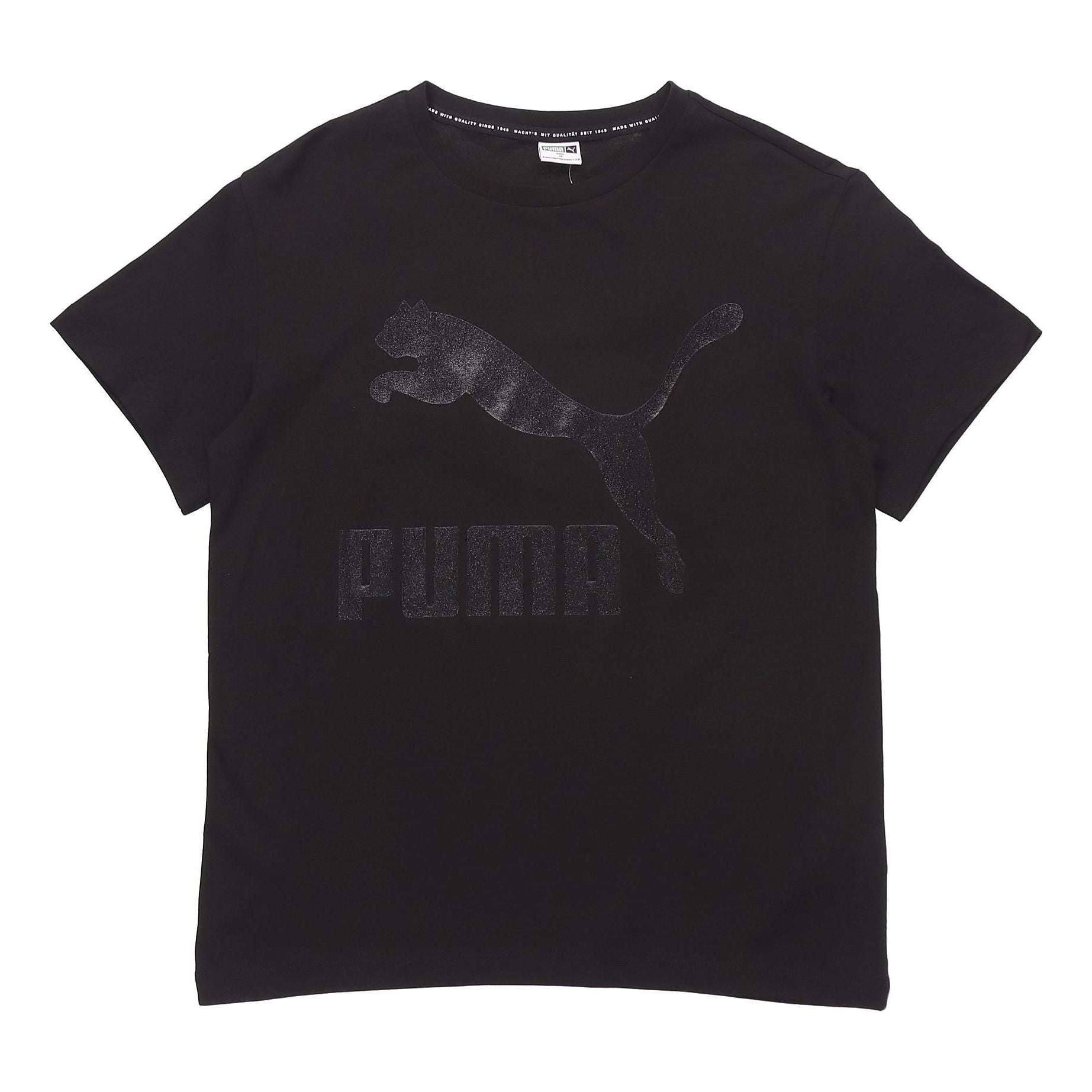 (WMNS) PUMA Classic Logo Printing Round Neck Short Sleeve Black 530005-51