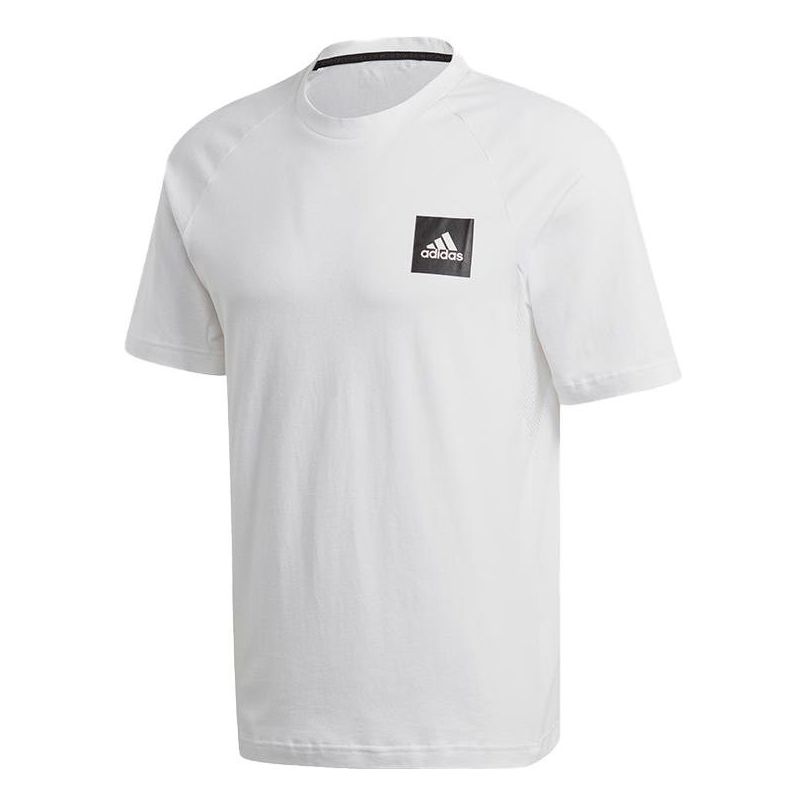 Men's adidas Solid Color Alphabet Logo Label Casual Sports Short Sleeve White T-Shirt FI4029