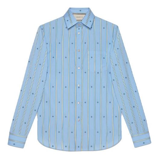 Gucci Bee Stripe Pattern Blue Shirt 625883-ZAEDH-4043
