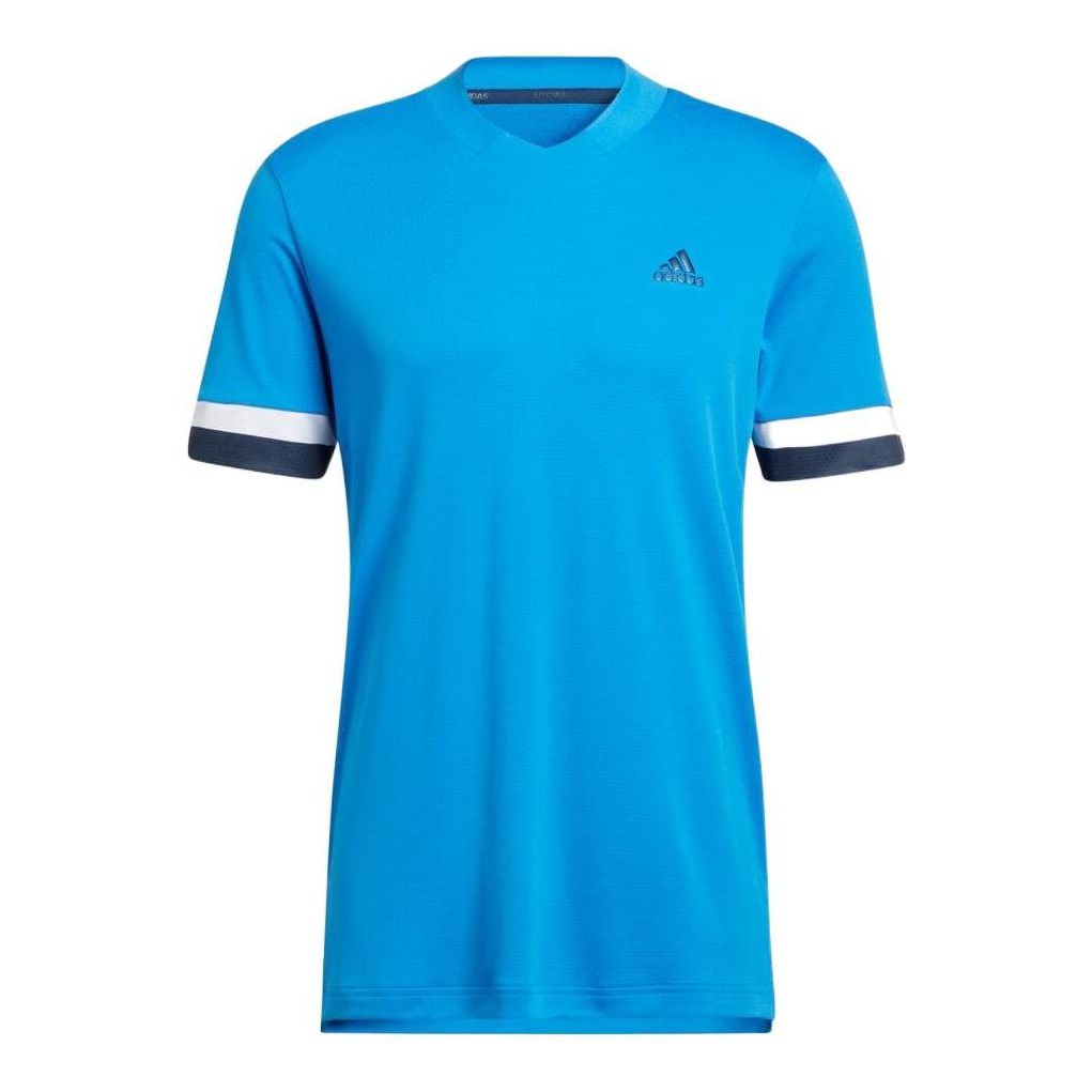 adidas Colorblock V neck Breathable Logo Stripe Quick Dry Short Sleeve Blue HI4753