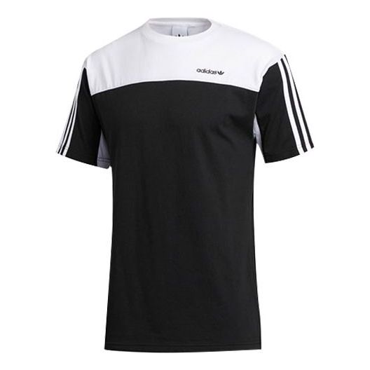 Men's adidas originals Casual Colorblock Sports Splicing Stripe Short Sleeve Black T-Shirt GD2071