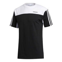 Men's adidas originals Casual Colorblock Sports Splicing Stripe Short Sleeve Black T-Shirt GD2071