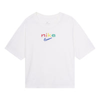 (WMNS) Nike Dri-FIT Boxy Rainbow Embroidery Logo Short Sleeve White DD2849-100