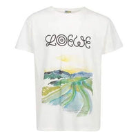 Men's LOEWE Watercolor Printing Cotton Short Sleeve White H6109831PC-2100