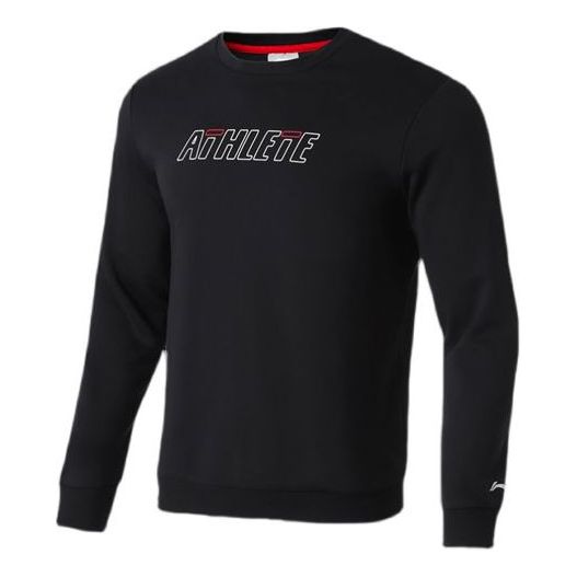 Li-Ning Training Series Alphabet Printing Fleece Lined Stay Warm Round Neck Pullover Black AWDRH31-1