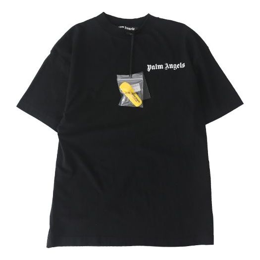 Men's PALM ANGELS Printing Logo Short Sleeve Black PMAA001R204130011001