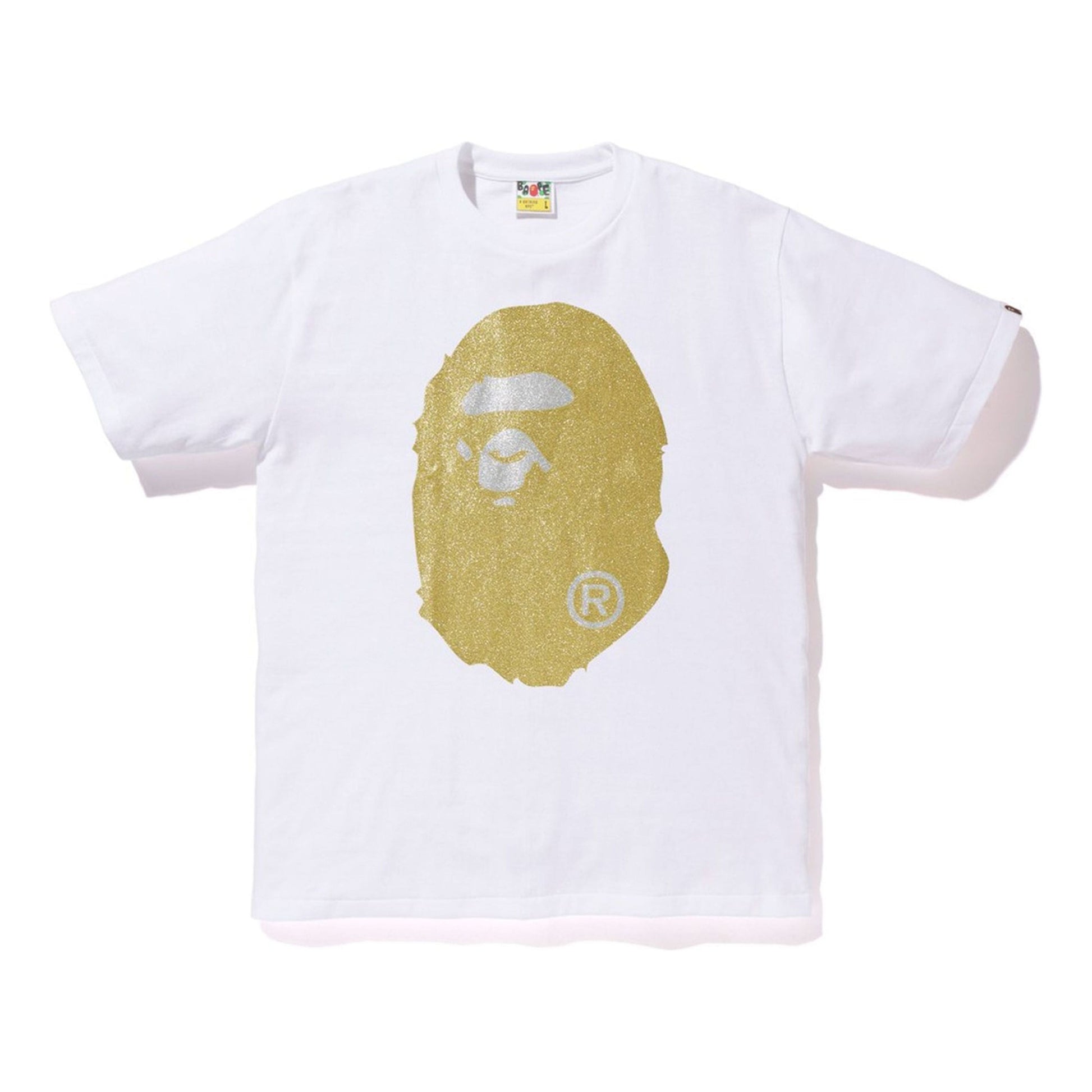 BAPE Glitter Big Ape Head Tee White/Gold Pink Short Sleeve White T-Shirt BAPE-SS18-059