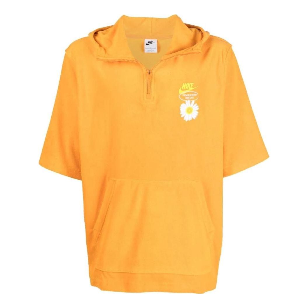 Men's Nike Alphabet Logo Printing Half Zipper Hooded Short Sleeve Yellow DM5062-886