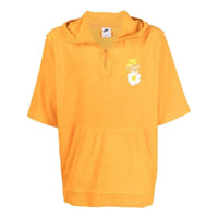 Men's Nike Alphabet Logo Printing Half Zipper Hooded Short Sleeve Yellow DM5062-886