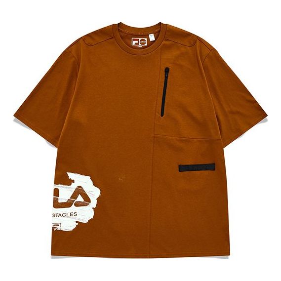 Men's FILA FUSION Logo Printing Splicing Sports Loose Short Sleeve T11M133101F-DR